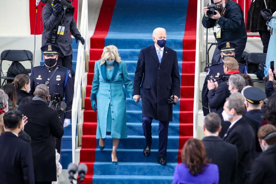 Jill Biden wears emerging American label Markarian during the 2021 inauguration.