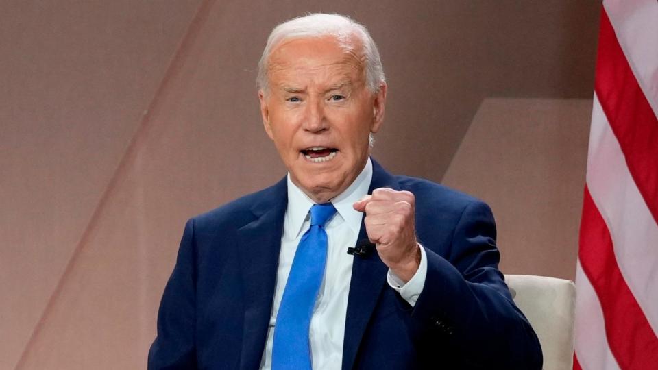 PHOTO: President Joe Biden speaks during a meeting with Ukraine's President Volodymyr Zelenskyy on the sidelines of the NATO Summit, July 11, 2024, in Washington. (Susan Walsh/AP)