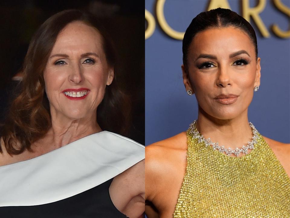 Molly Shannon, left, in December 2023. Eva Longoria, right, in January 2024.