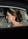 <p> The Duchess wore the Lover's Knot Tiara for a third year in a row at the Diplomatic Corps reception at Buckingham Palace in 2017. It was styled beautifully with her low chignon, and photographers got a peek of it - along with the top of her sparkly white gown - as she arrived by the car.  </p>