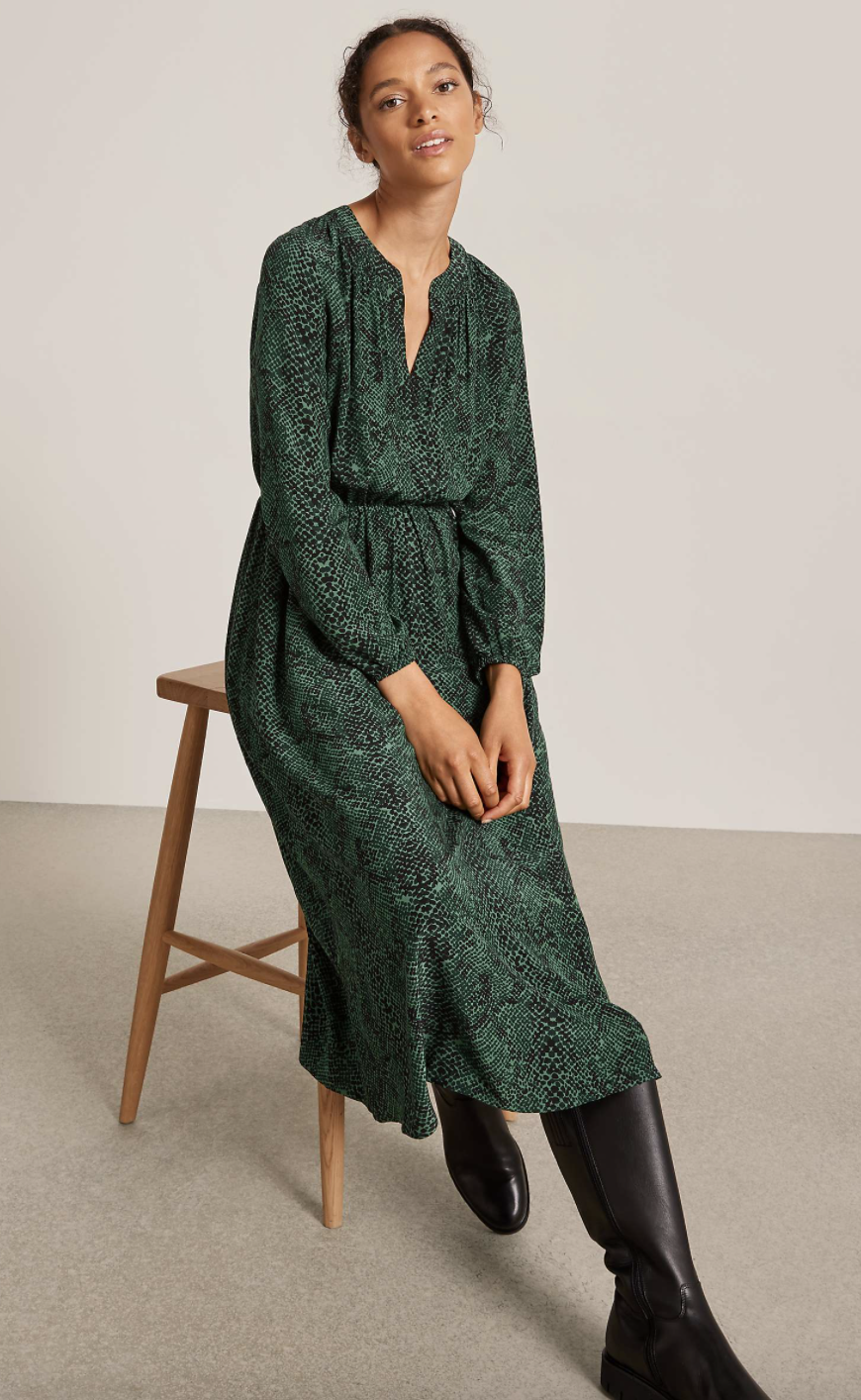 Python Print Gathered Neck Midi Dress (John Lewis & Partners)