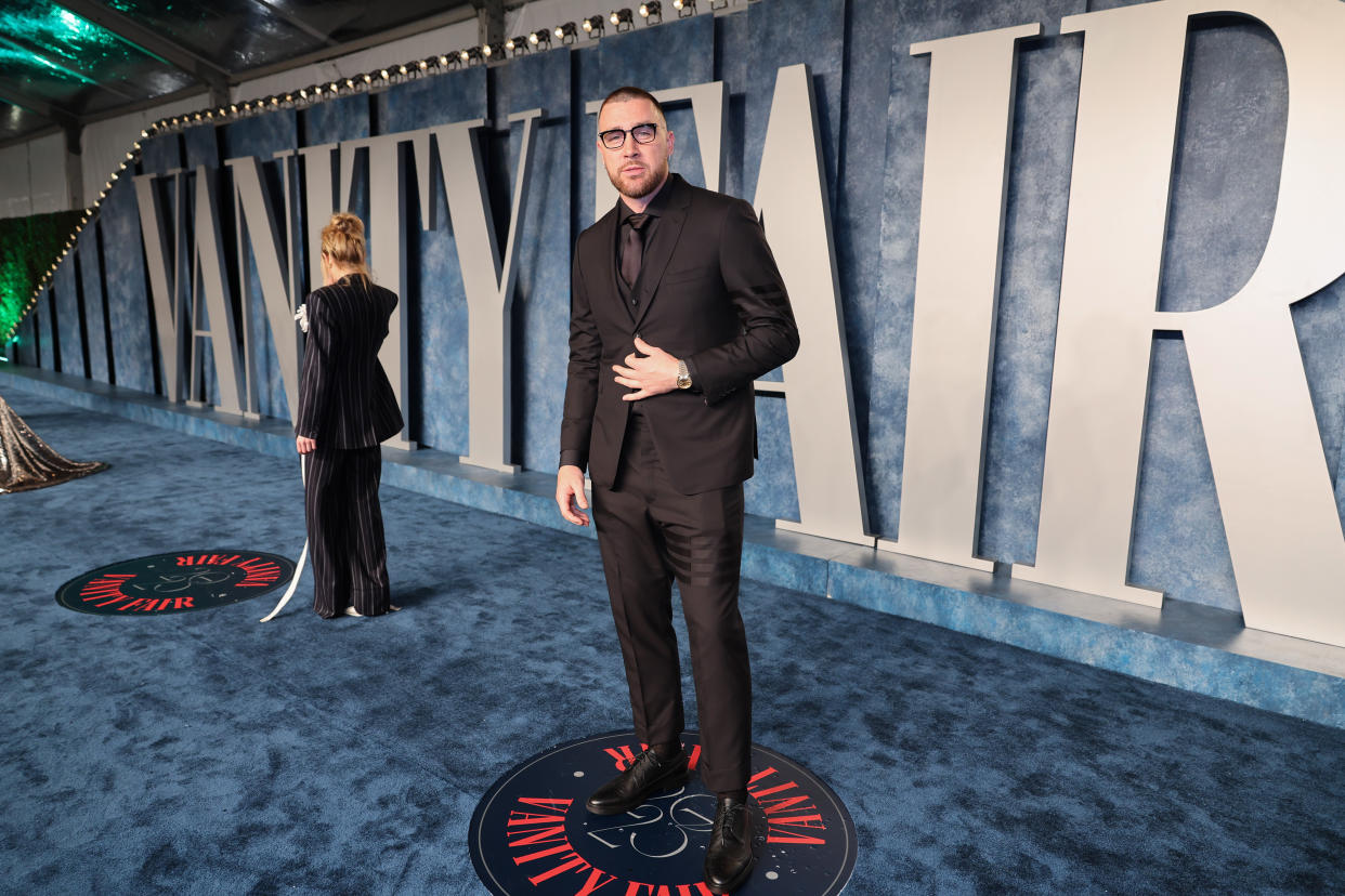 BEVERLY HILLS, CALIFORNIA - MARCH 12: Travis Kelce attends the 2023 Vanity Fair Oscar Party Hosted By Radhika Jones at Wallis Annenberg Center for the Performing Arts on March 12, 2023 in Beverly Hills, California. (Photo by Cindy Ord/VF23/Getty Images for Vanity Fair)