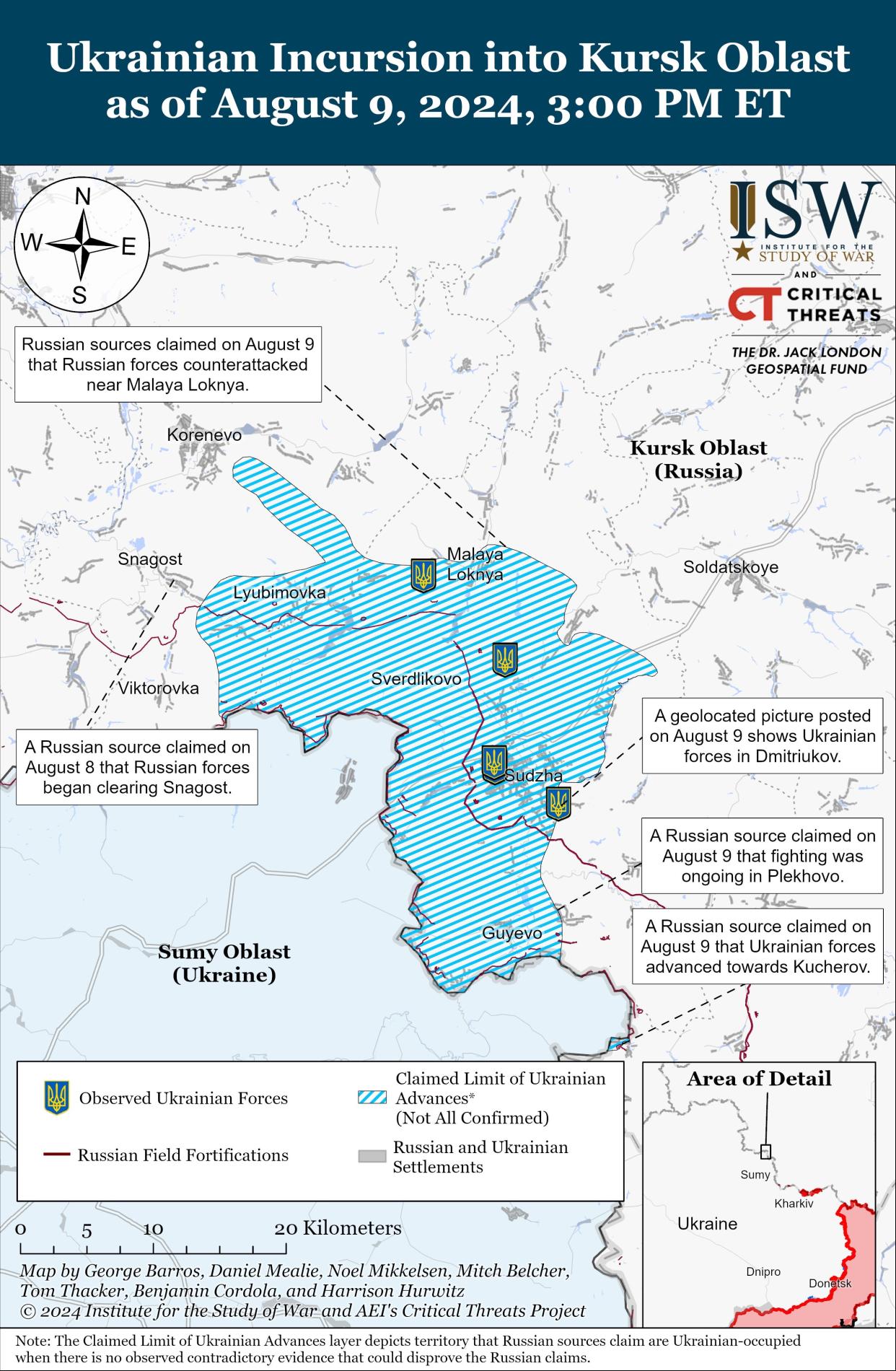 Claimed limit of Ukrainian advances as of August 9.