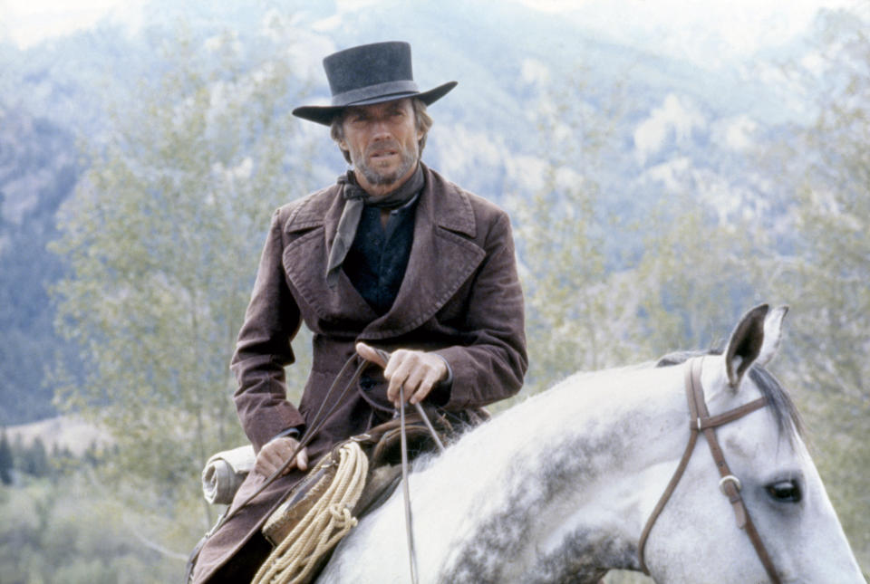 American actor, director and producer Clint Eastwood on the set of his movie Pale Rider. (Photo by Warner Bros. Pictures/Sunset Boulevard/Corbis via Getty Images)