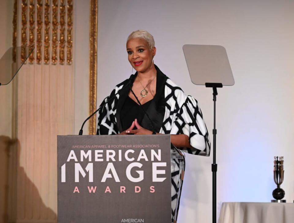 Harlem’s Fashion Row CEO and Founder Brandice Daniel speaks during the AAFA American Image Awards on April 26, 2022 in New York City. (Photo by Slaven Vlasic/Getty Images for AAFA American Image Awards)