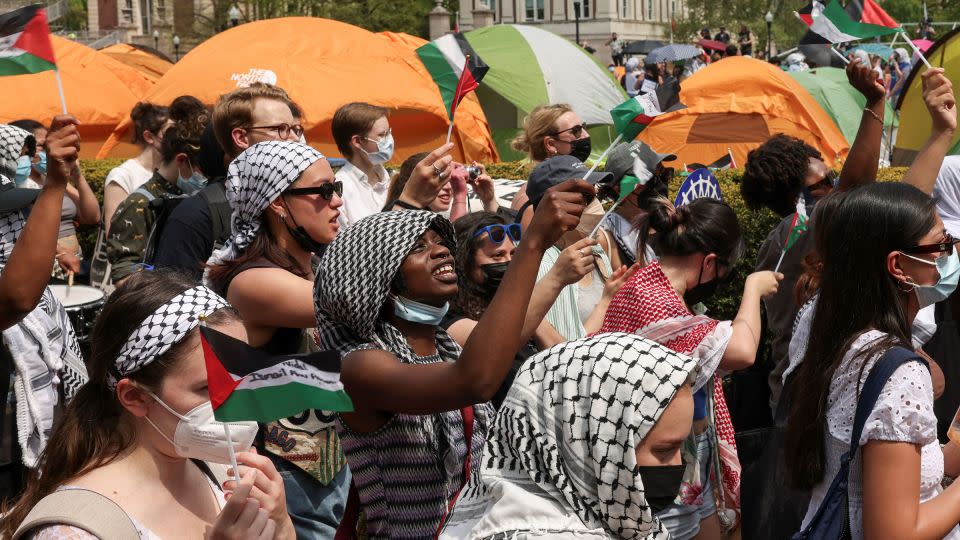 Students rally on the Columbia University campus today. - Caitlin Ochs/Reuters