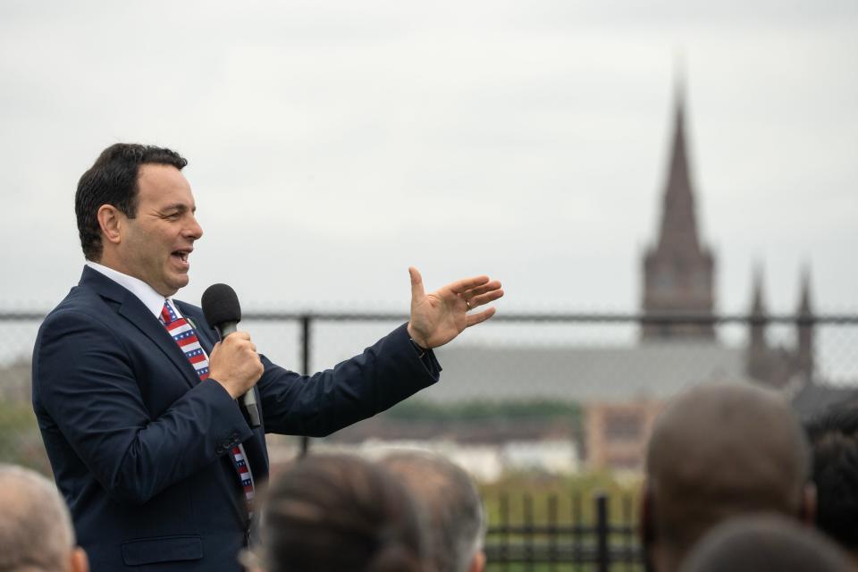 Paterson Mayor Andre Sayegh gives his 2023 Paterson State of the City Address at the historic Hinchliffe Stadium on Thursday Sept. 28, 2023.