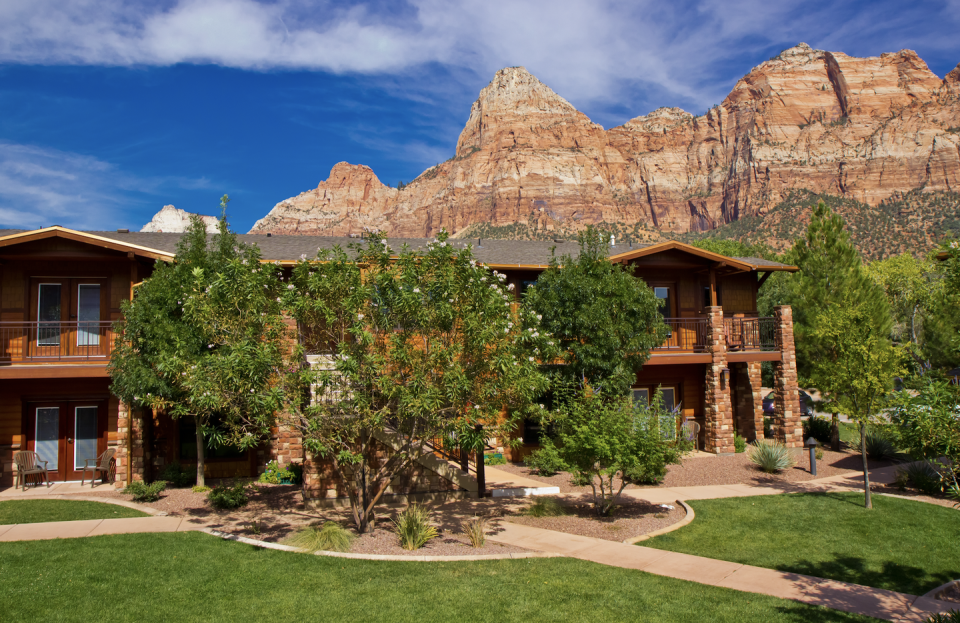 lodge with mountain in the background