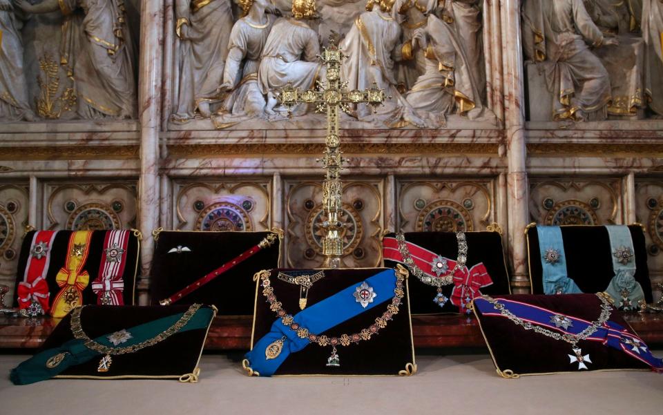 The Duke’s chosen insignia laid out at the altar in St George's chapel