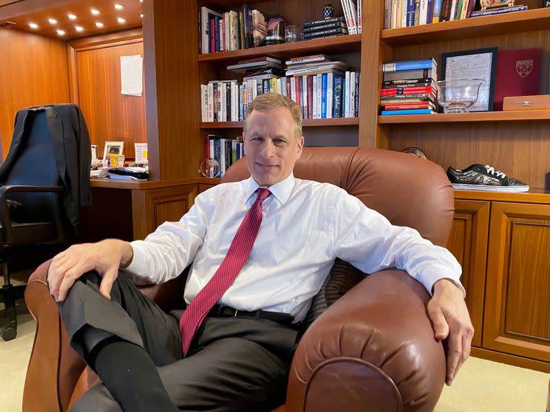 FILE PHOTO: Dallas Federal Reserve Bank President Robert Kaplan speaks during an interview in his office at the bank's headquarters in Dallas