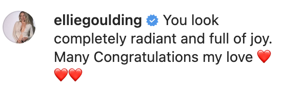 "you look completely radiant and full of joy. many congratulations my love"