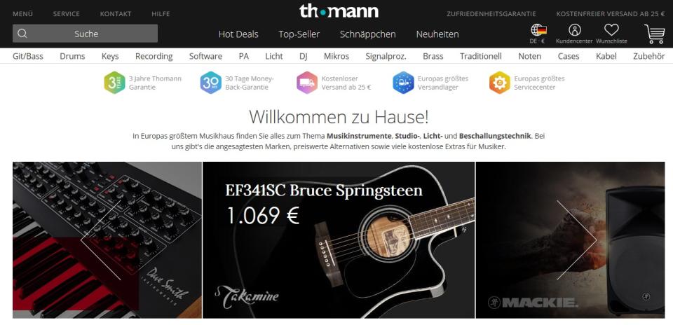 <p>Für Musikinstrumente und Musiktechnik gibt es im Netz keinen besseren Ort als Thomann.de. Der Onlinehandel punktet mit einer guten Übersicht und fairen Preisen. (Foto: Thomann.de) </p>