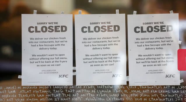 KFC plunged into crisis last week when it switched suppliers. Photo: Getty