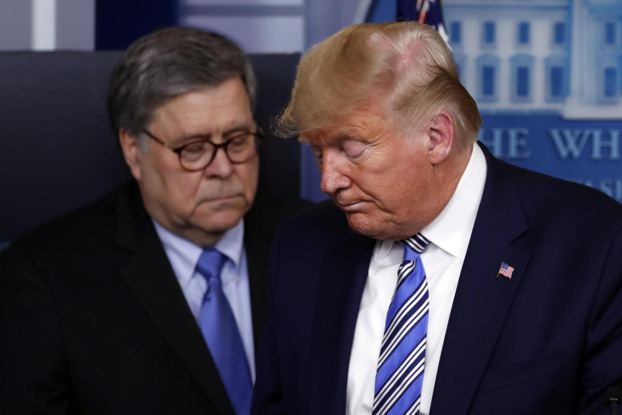 Former Attorney General William Barr and former President Donald Trump. (AP)