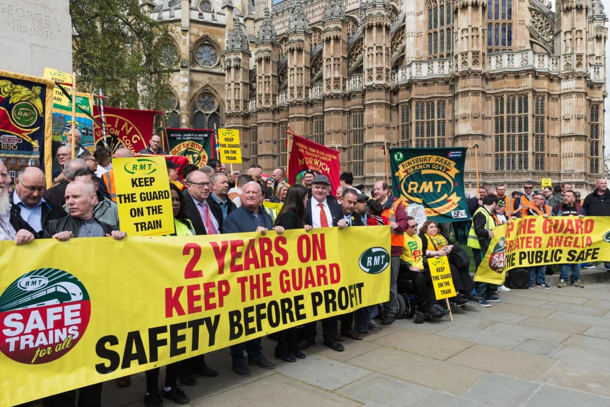 Protest: RMT members announced the strike in Westminster on Wednesday: Rex Features