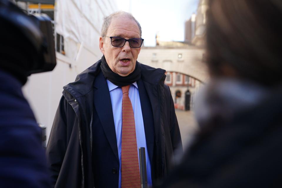 Lord Arbuthnot speaks to the media outside the Department of Business and Trade, Old Admiralty Building, Central London, ahead of a meeting of the independent Horizon Compensation Advisory Board.  Picture date: Wednesday January 10, 2024.