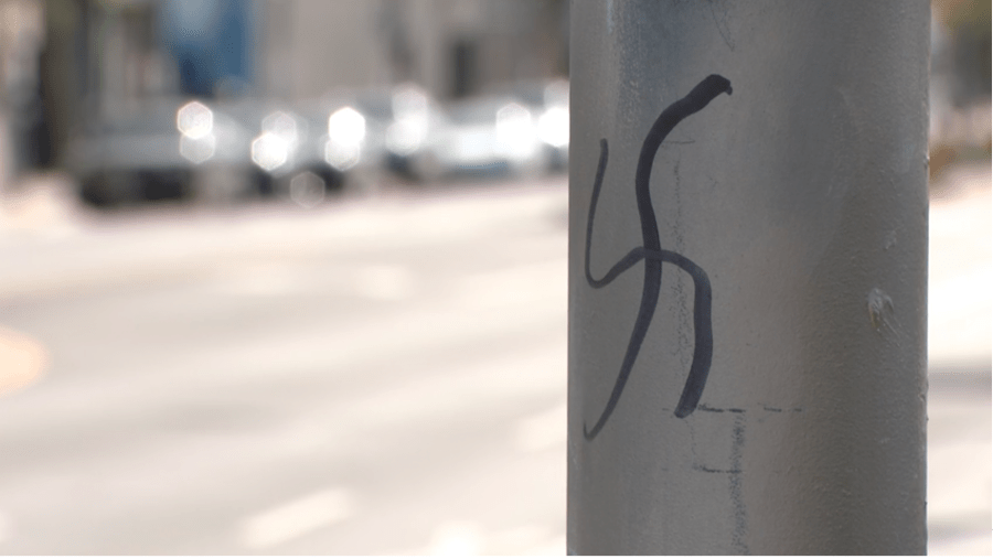 The Santa Monica Police Department is investigating after anti-Semitic graffiti was found in different parts of the city on April 7, 2024. (KTLA)