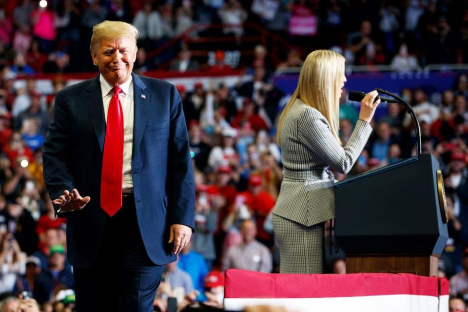 Ivanka Trump speaks at a Cleveland rally with her father Donald Trump