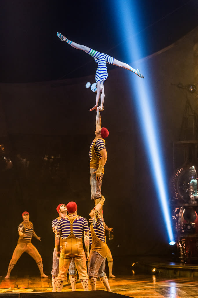 A gymnastics act in Kurios: Cabinet of Curiosities, a Cirque du Soleil show. (Photo: Martin Girard)