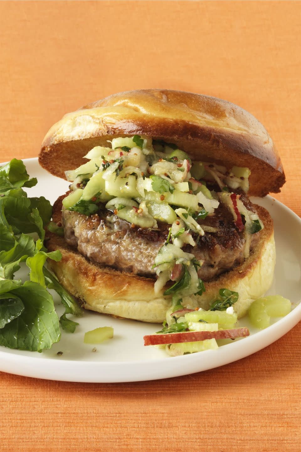 Pork Burgers with Crunchy Apple and Celery Slaw