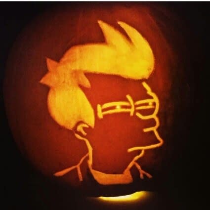 Fry from "Futurama" carved into a pumpkin