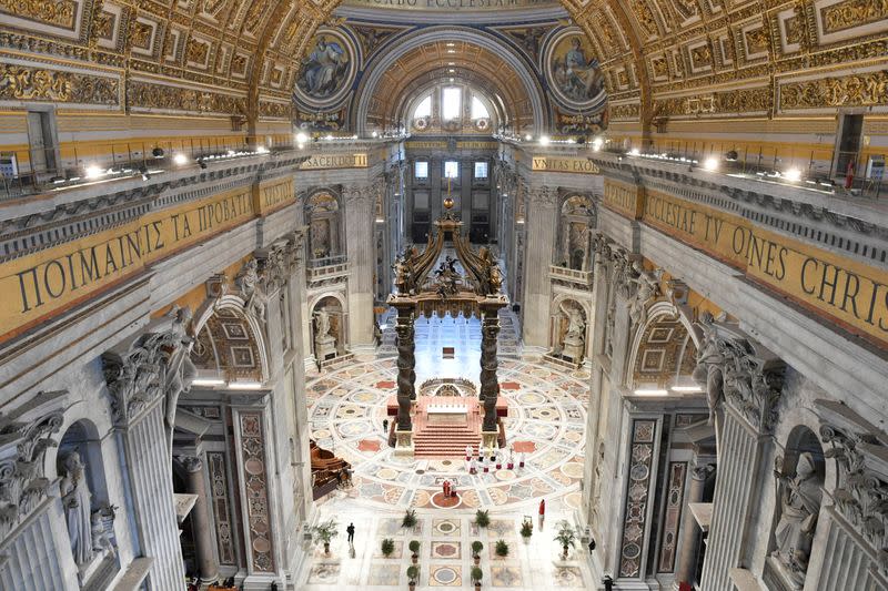 Palm Sunday mass in St. Peter's Basilica without public participation due to the spread of coronavirus disease (COVID-19), at the Vatican