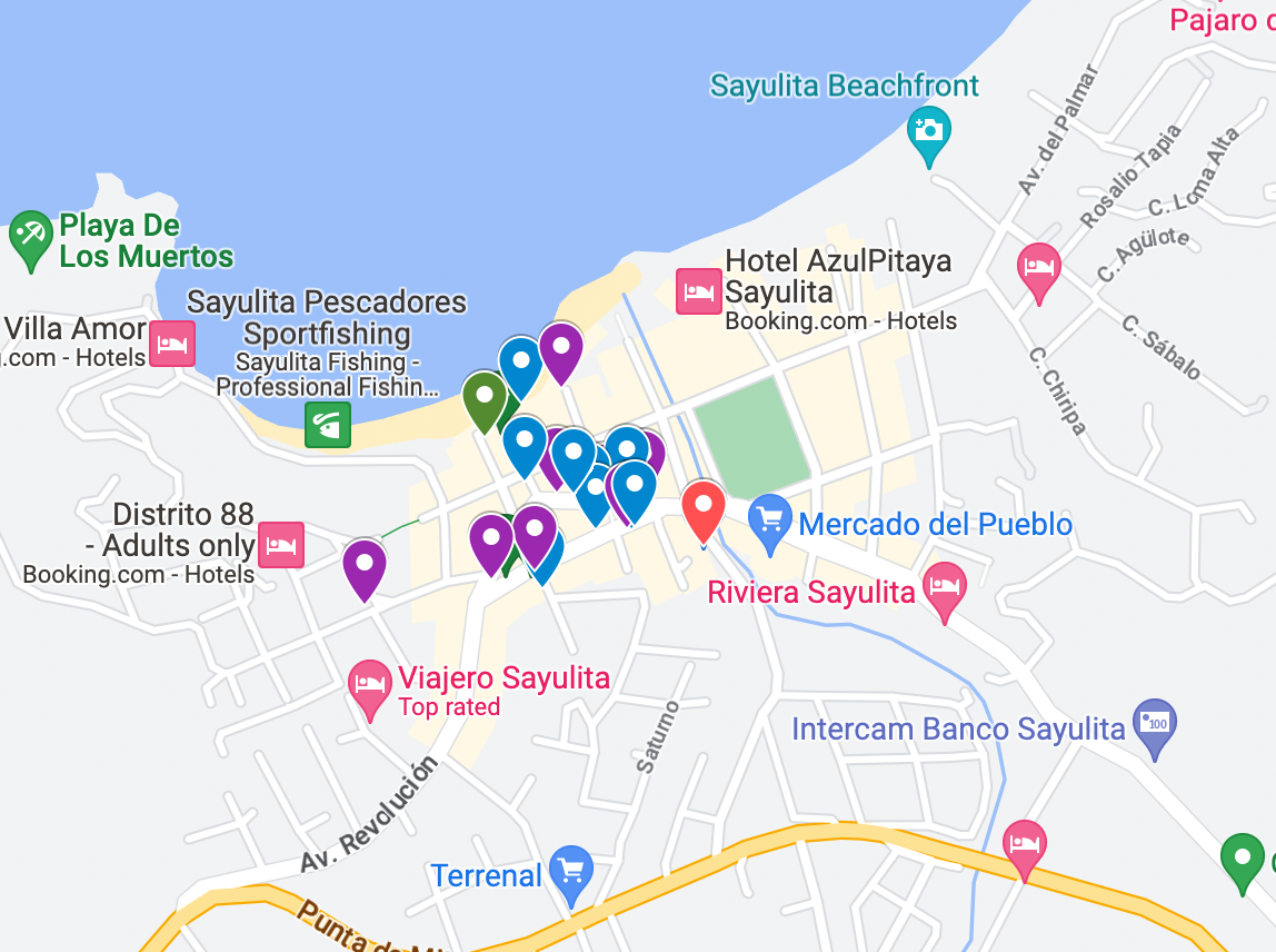 When I traveled to Sayulita for the first time, I mapped out potential restaurants and bars to hit ahead of time. I also marked where my Airbnb was so I could see how far the walk would be.