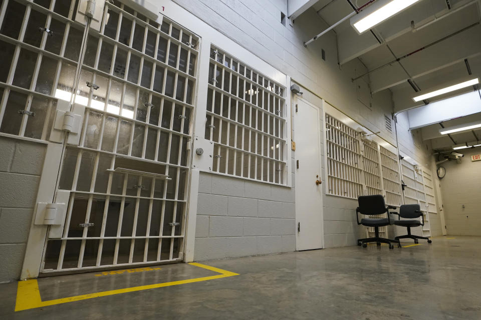 FILE - The holding cells near the death chamber at Greensville Correctional Center in Jarratt, Va., March 24, 2021. The Virginia Department of Corrections has recorded audio of at least 30 executions over the last three decades, but it has no plans to release the tapes publicly. The department rejected an Associated Press request under the state's public records law to release the recordings after NPR obtained and reported on four of them. They offer a rare glimpse into executions. (AP Photo/Steve Helber, File)