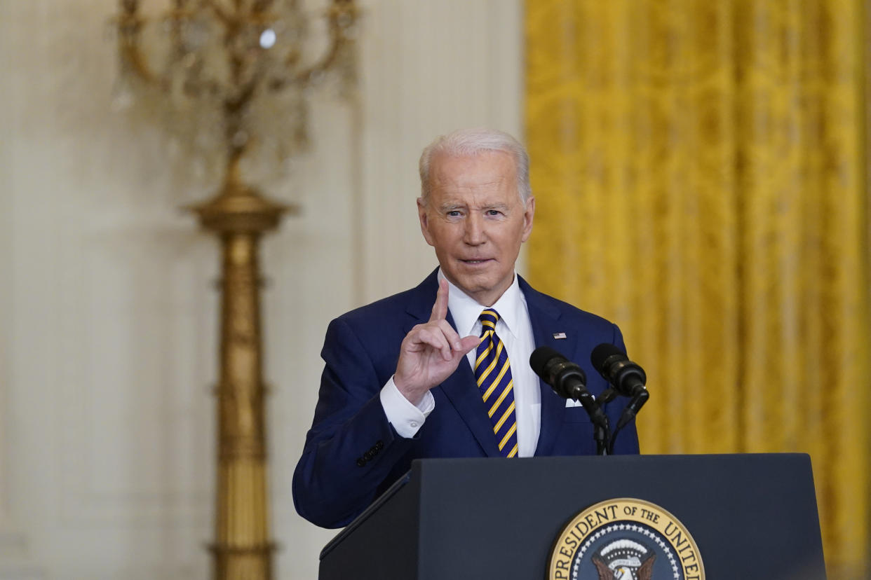 President  Biden speaks during a news conference in the East Room of the White House in Washington, Wednesday, Jan. 19, 2022. (AP)