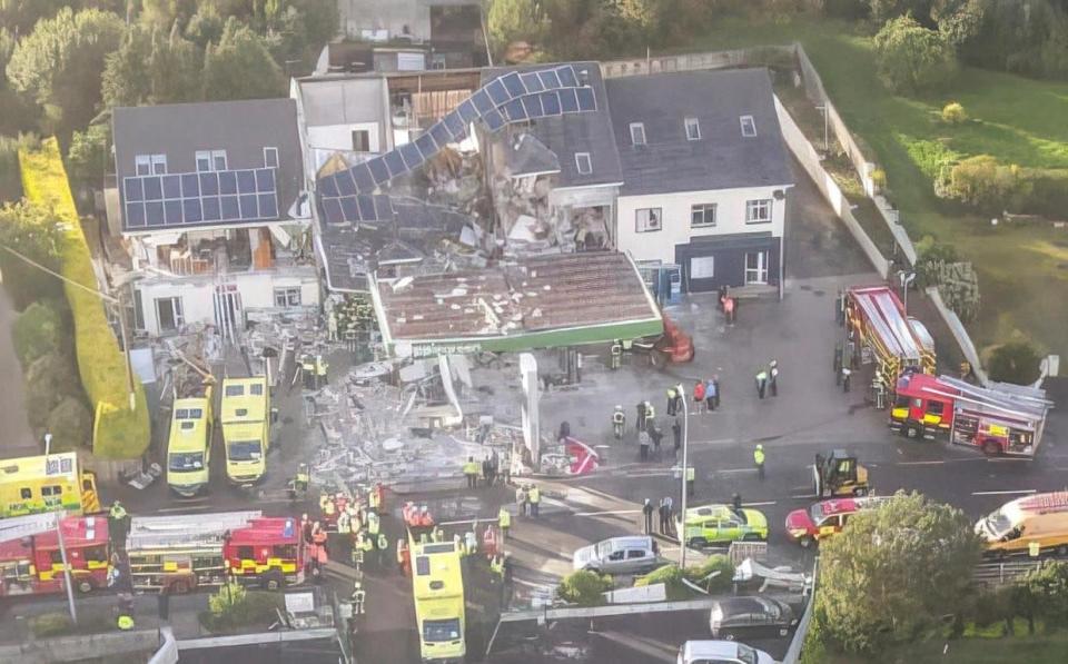 An aerial photo of the site of explosion showing the extent of the damage