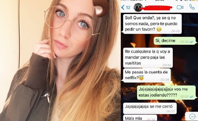 Su ex novio le hizo un insólito pedido luego de un año sin hablar. Foto: Twitter/solpandini