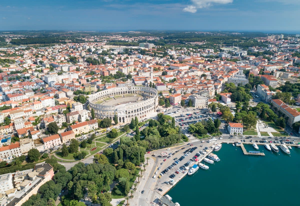 An aerial view of Pula, including its Roman amphitheatre (Getty Images)