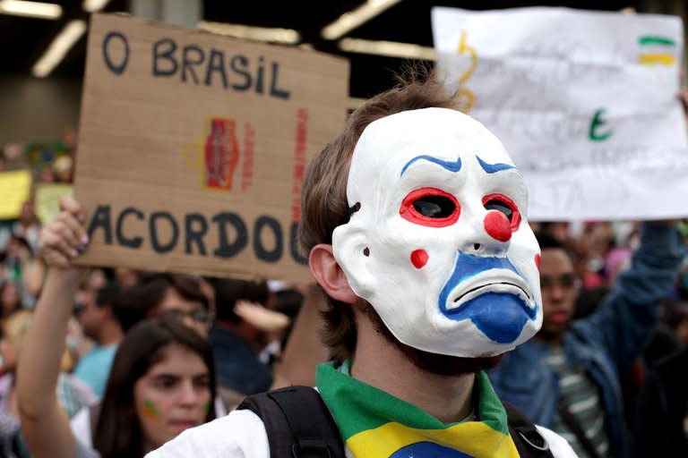 Hundreds of people take part in a demonstration against the $15 billion being spent on the Confederations Cup and the 2014 World Cup, on June 19, 2013, in Belo Horizonte, Brazil. Brazil's Congress has received a request from President Dilma Rousseff to hold a referendum on political reform in response to the worst social unrest in 20 years