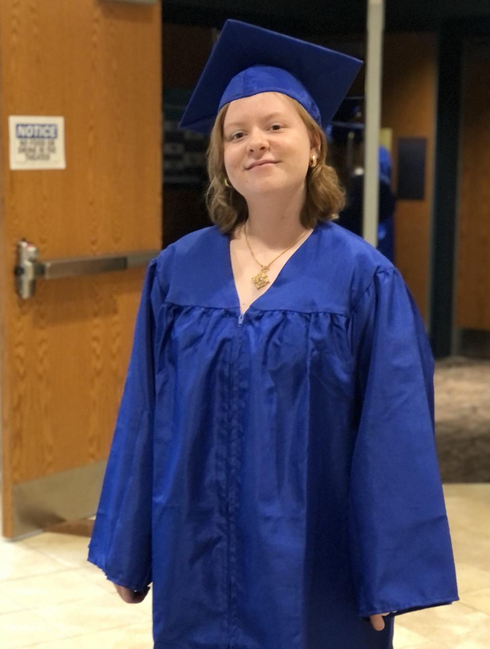 Emily Belanger is all smiles moments before she and her fellow graduates marched into their commencement ceremony in the Kennebunk High School gymnasium on Sunday, June 4, 2023.