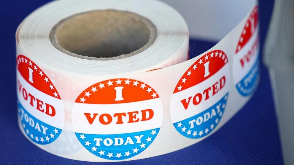 “I voted today” stickers were available for voters casting their ballots on Election Day. Ballots were being collected at the San Luis Obispo Clerk-Recorder’s office at the Katcho Achadjian Government Center on March 5, 2024.