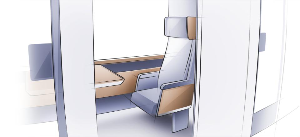 The California High-Speed Rail released concept renderings that show what the interior of its trains might look like when the service launches in 2030. (California High-Speed Rail Authority)