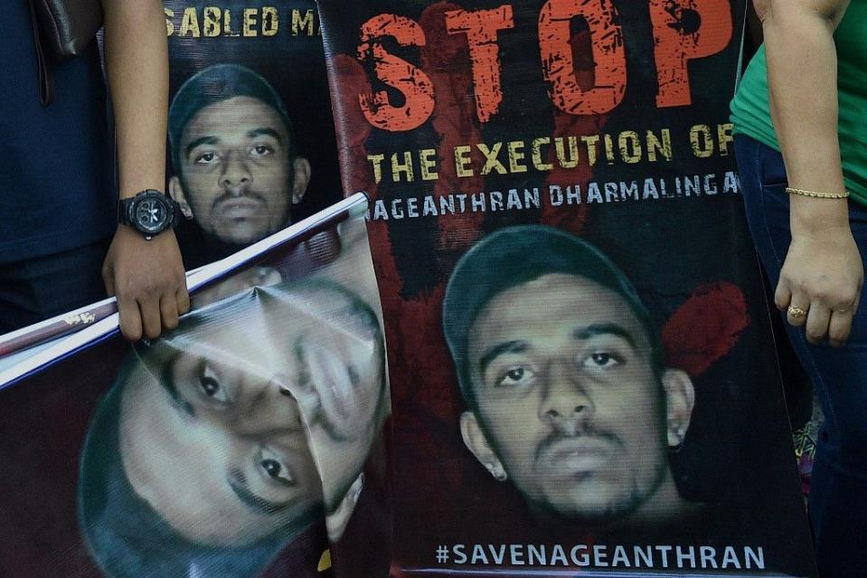 馬來西亞男子納加德蘭因運毒至新加坡而遭到絞刑，這也成為知名的人權爭議案。（法新社）