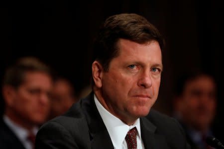 FILE PHOTO: Jay Clayton testifies at a Senate Banking, Housing and Urban Affairs Committee hearing on his nomination of to be chairman of the Securities and Exchange Commission (SEC) on Capitol Hill in Washington, U.S. March 23, 2017.  REUTERS/Jonathan Ernst/File Photo