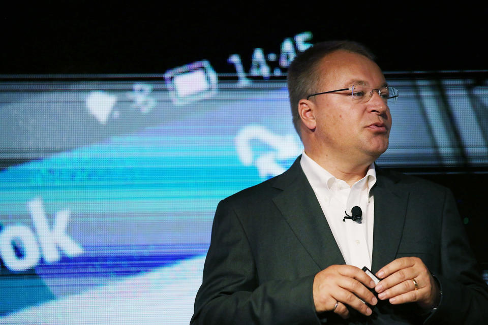 NEW YORK, NY - SEPTEMBER 05: Nokia Chief Executive Stephen Elop introduces the new Nokia Lumia 920 and 820 Windows smartphones during a joint event with Microsoft on September 5, 2012 in New York City. The new Nokia phones are the first smartphones built for Windows 8. Analysts see the new phones as Nokia's last chance to compete with fellow technology companies Apple and Samsung in the lucrative smartphone market. (Photo by Spencer Platt/Getty Images)