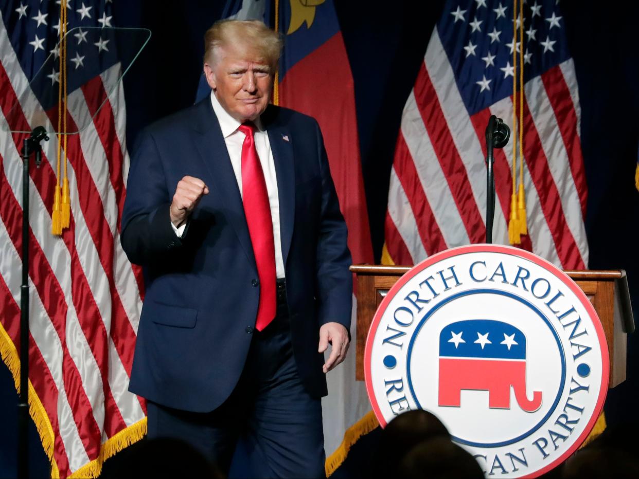 <p>Former President Donald Trump speaks over the weekend in North Carolina.</p> (AP)