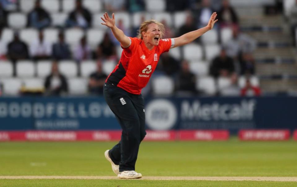 Shrubsole in action for England last year.