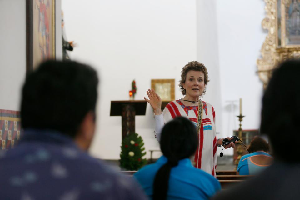 Adair Margo, then El Paso's first lady, gives a historic walking tour of the original Catholic mission in the Paso del Norte in May 2019. The mission lies seven blocks south of El Paso in Ciudad Juarez, Mexico.