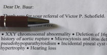 In this Thursday, June 6, 2019, photo, shows a 2015 letter concerning Victor P. Schofield from the Mayo Clinic at the home of Amie Schofield, in Ogden, Utah. (AP Photo/Rick Bowmer)