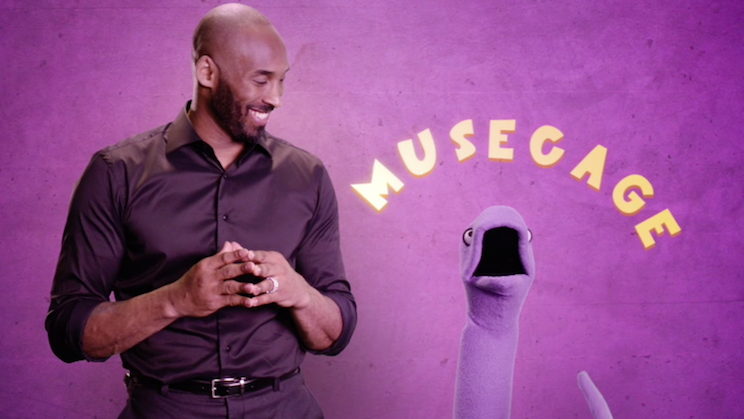 Kobe Bryant and a snake puppet named Li'l Mamba, naturally. (ESPN screenshot)