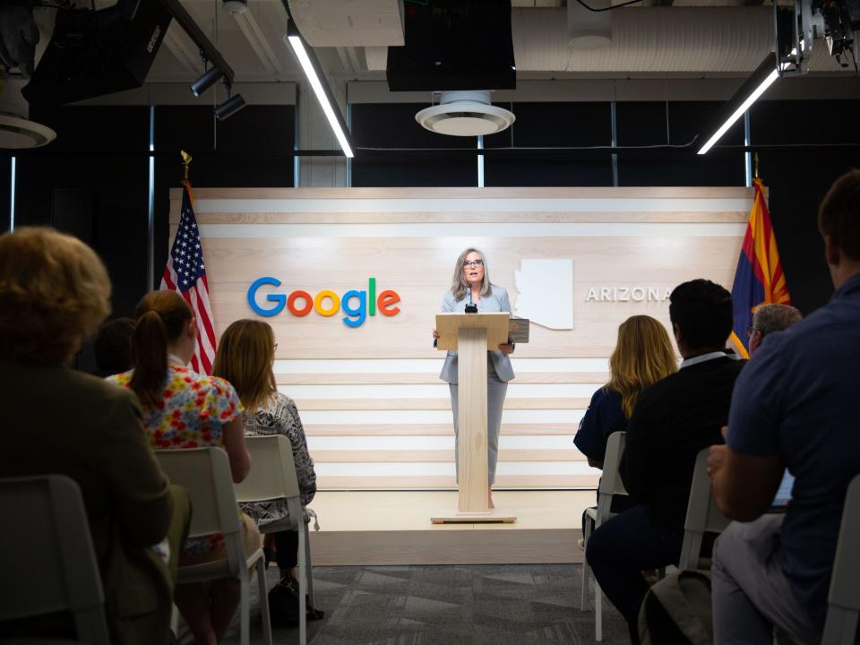 Arizona Gov. Katie Hobbs at Google's September announcement of a a new $600 million data center in Mesa, Arizona. - Copyright: City of Mesa