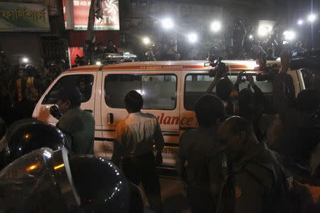 An ambulance carrying the body of Islamist opposition leader Ali Ahsan Mohammad Mujahid comes out of the Dhaka Central Jail after his execution on Sunday, November 22, 2015. Bangladesh executed two opposition leaders Salauddin Quader Chowdhury and Mujahid on Sunday for war crimes committed during the 1971 war to break away from Pakistan, a senior police official said, in a move likely to draw an angry reaction from supporters. REUTERS/Ashikur Rahman