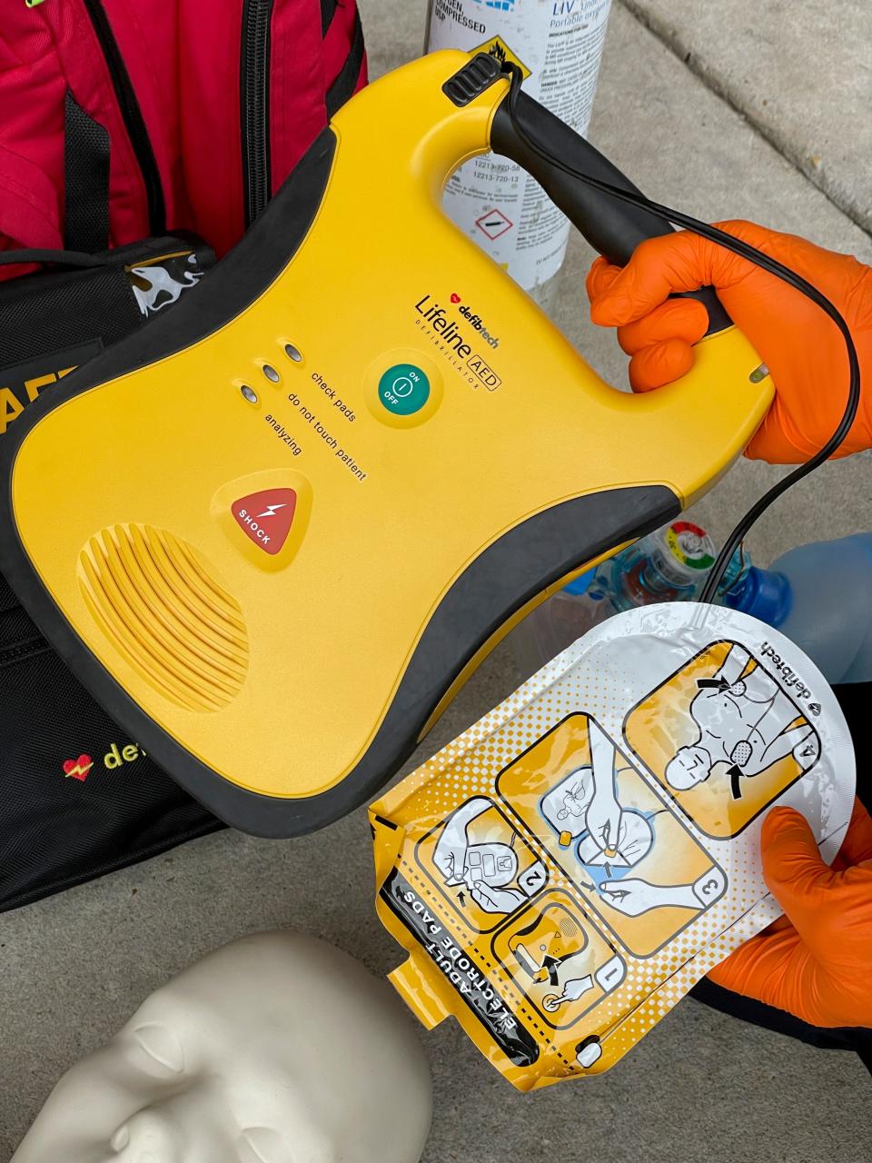 An automated defibrillator is one of the Basic Life Support (BLS) medical apparatus that DeFuniak Springs firefighters carry with them on calls. The department hopes to have approval from the state of Florida by October to begin offering Advanced Life Support (ALS) services.