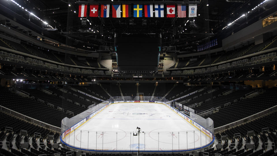 Rogers Place arena sits empty after the cancellation of the IIHF World Junior Hockey Championship in Edmonton on Wednesday, December 29, 2021. THE CANADIAN PRESS/Jason Franson