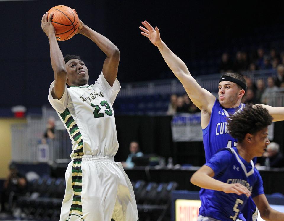 Hendricken's TJ Weeks scores against Cumberland in 2018.