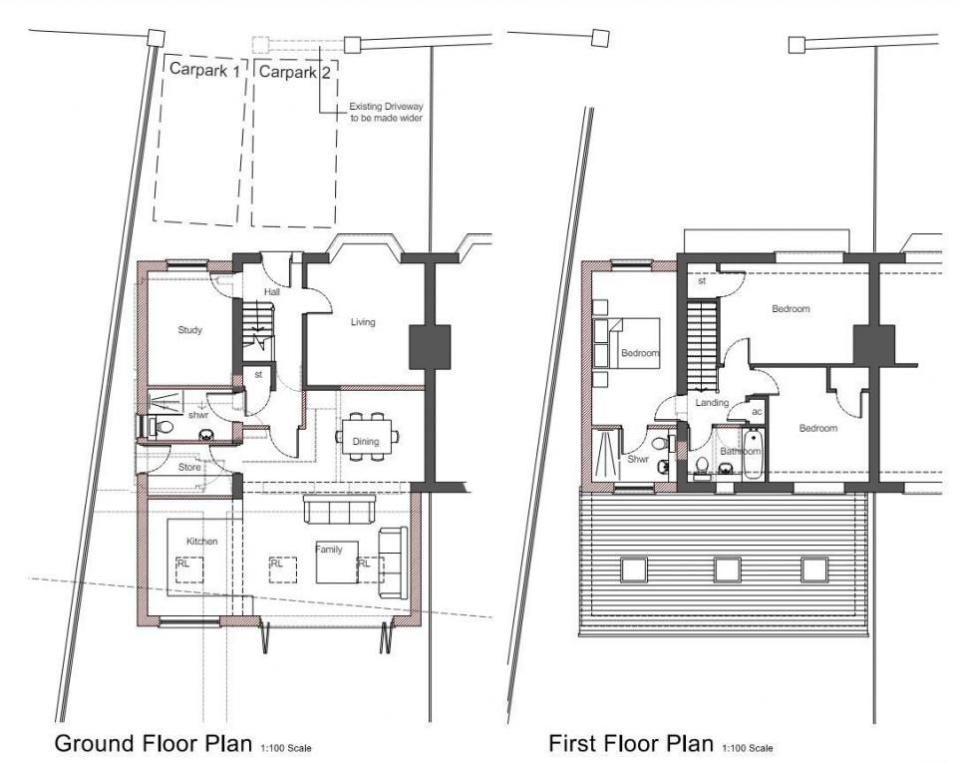 Reading Chronicle: The floorplan for applied for extensions to a semi-detached home in Knights Way Emmer Green. Credit: Bonney Architecture